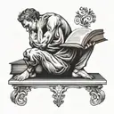 Thinker and book open in front tattoo design idea