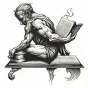 Thinker and book open in front tattoo design idea
