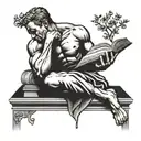 Thinker and book open in front tattoo design idea