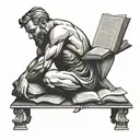 Thinker and book open in front tattoo design idea