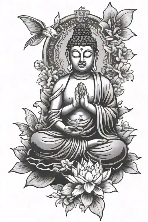 buddha and koi fish tattoo design idea