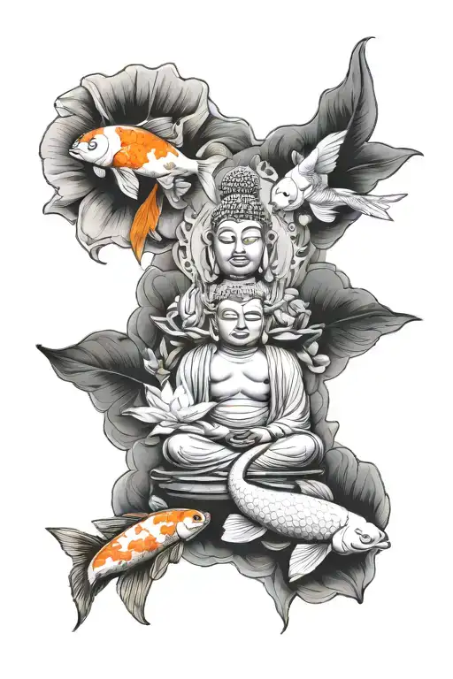 buddha and koi fish tattoo design idea