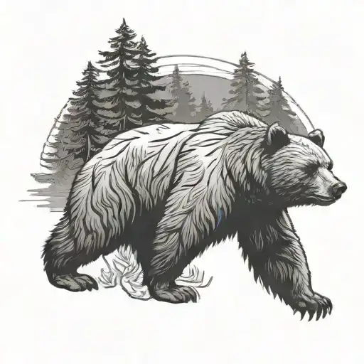 bear with fir trees against the background of crows with outstretched tattoo design idea