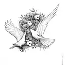 dove and raven, floral and skulls. gothic style.  tattoo design idea