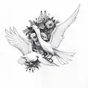 dove and raven, floral and skulls. gothic style.  tattoo design idea