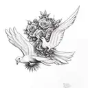 dove and raven, floral and skulls. gothic style.  tattoo design idea