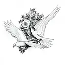 dove and raven, floral and skulls. gothic style.  tattoo design idea