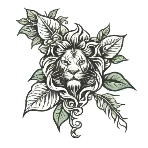 lion leafs firefighter  mechanical  roses  tattoo design idea