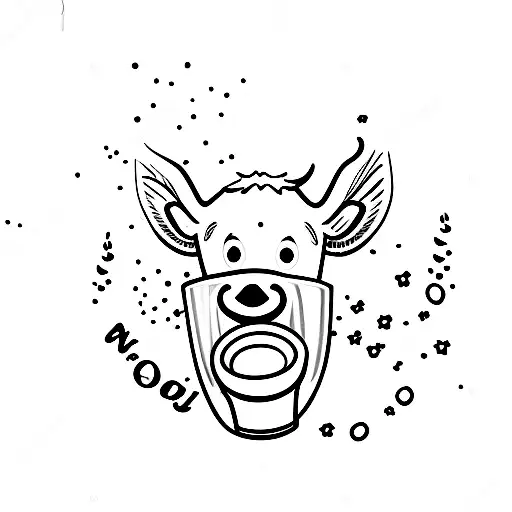 cartoon cow drinking chocolate milk with quote that says "pop a choccy milk choccy milk make pain go away" tattoo design idea