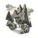mountain with waterfall tattoo design idea