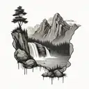 mountain with waterfall tattoo design idea