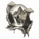 mountain with waterfall tattoo design idea