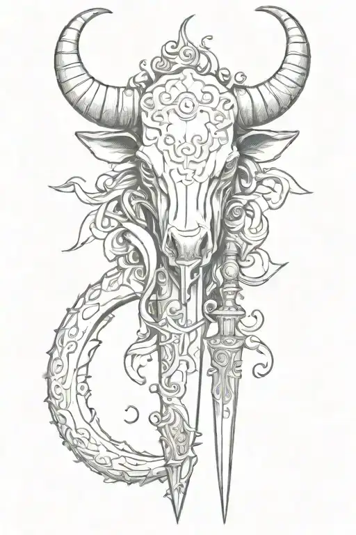 bull horn and dagger tattoo design idea