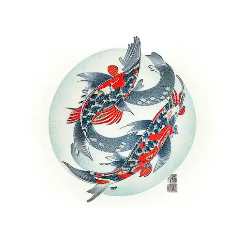 Japanese style with koi fish and a Crane tattoo design idea