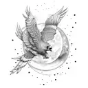 moon with hawk wings tattoo design idea
