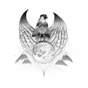 moon with hawk wings tattoo design idea