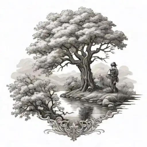 wanderer and cherry tree tattoo design idea