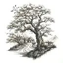 wanderer and cherry tree tattoo design idea
