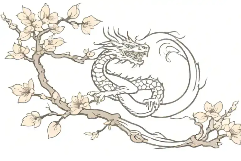 Dragon and cherry blossom tree tattoo design idea