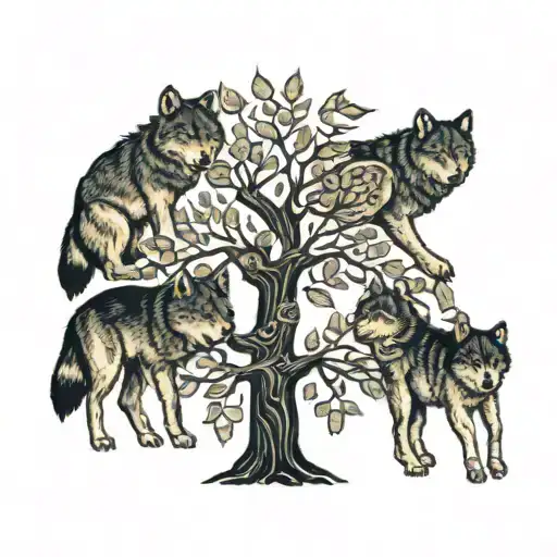 A family tree with wolves as branches symbolizing unity and protection tattoo design idea