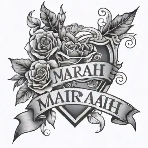 NAME MARIAH WHITH HEART FLOWERS AND BANNER tattoo design idea