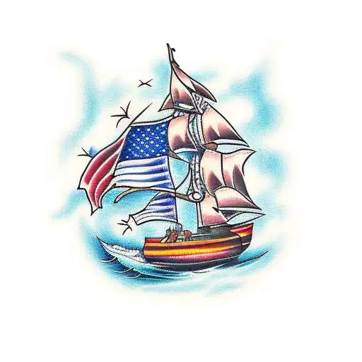 burning boat tattoo design idea