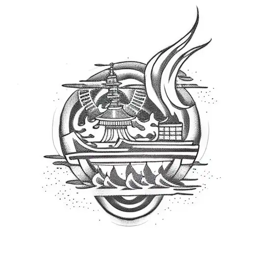 burning boat tattoo design idea