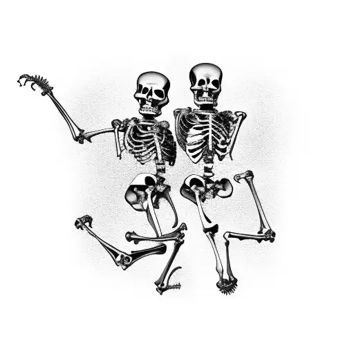 Two skeletons dancing tattoo design idea