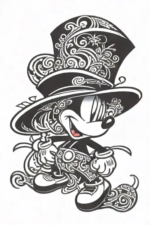 Mickey mouse wearing a top hat tattoo design idea