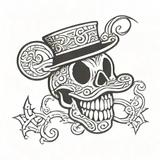 Mickey mouse skull with a top hat tattoo design idea