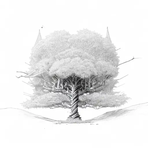 skeleton growing into tree tattoo design idea