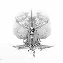 skeleton growing into tree tattoo design idea