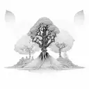 skeleton growing into tree tattoo design idea