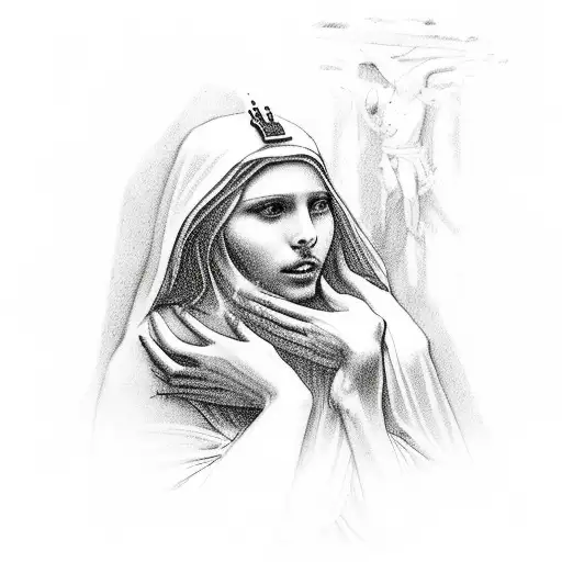 Mary Magdalene seeing jesus at the resurrection tomb tattoo design idea