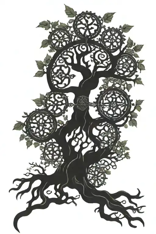 mechanical engineer Celtic cross tree of life intertwined tattoo design idea
