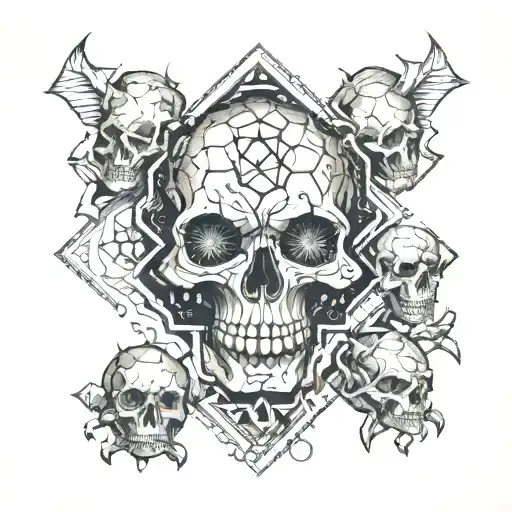 hexagons divided brain with a sinister skulls representing dark periods tattoo design idea