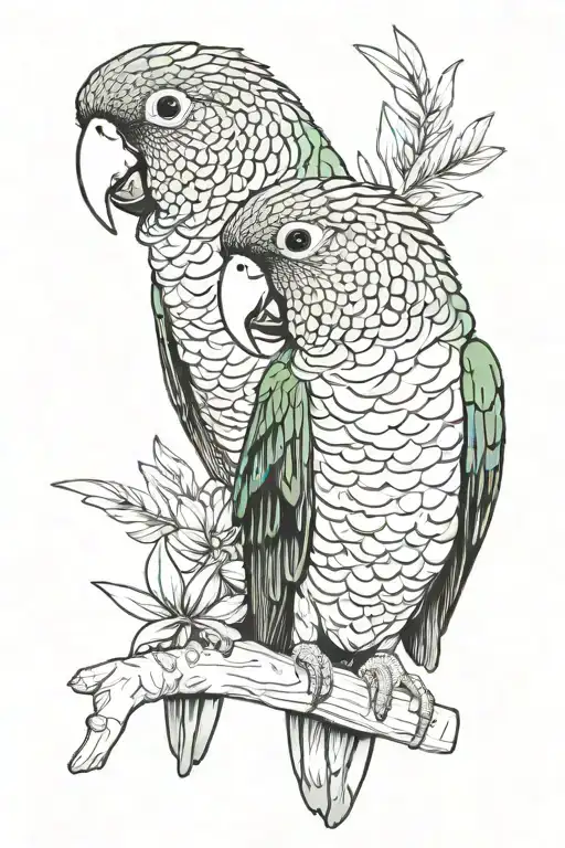 green cheek conure and pineapple green cheek conure cuddles  tattoo design idea