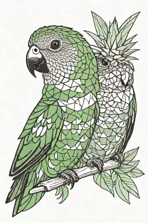 green cheek conure and pineapple green cheek conure cuddling and grooming tattoo design idea