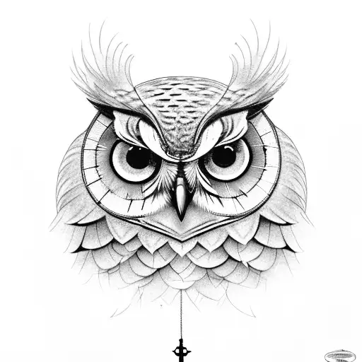 A majestic owl perched on a tree branch, with clockwork mechanisms integrated into its feathers tattoo design idea