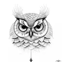A majestic owl perched on a tree branch, with clockwork mechanisms integrated into its feathers tattoo design idea