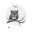 A majestic owl perched on a tree branch, with clockwork mechanisms integrated into its feathers tattoo design idea