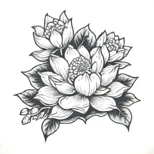 barbell flowers blooming lotus flower tattoo design idea