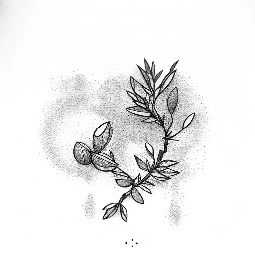 olive branch, abstract, fine line, 6 inches, simple, aesthetic  tattoo design idea
