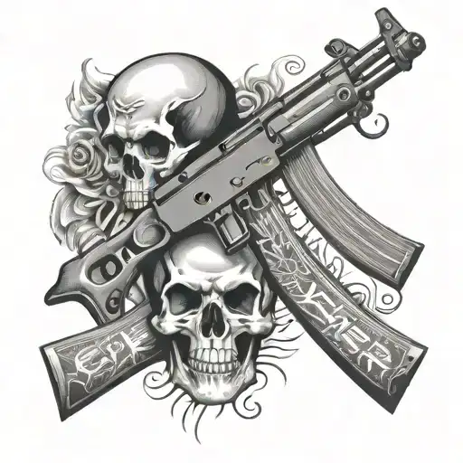 Ak-47 With a skull and The text FENER tattoo design idea