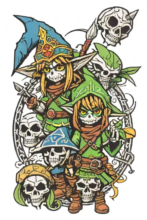Legend of Zelda Twilight Princess and Skull Kid whistling tattoo design idea