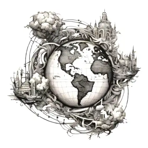 I want a tatoo that mixes a 3d world globe that is missing one big slices (like a sphere) and instead of the inner part  tattoo design idea