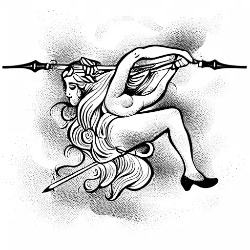 Greek goddess swinging a spear in flight tattoo design idea