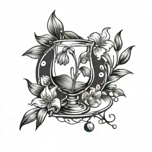 a tattoo containing a bluebell, the planet jupiter and a brandy glass tattoo design idea