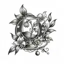 a tattoo containing a bluebell, the planet jupiter and a brandy glass tattoo design idea