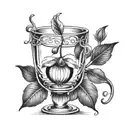 a tattoo containing a bluebell, the planet jupiter and a brandy glass tattoo design idea